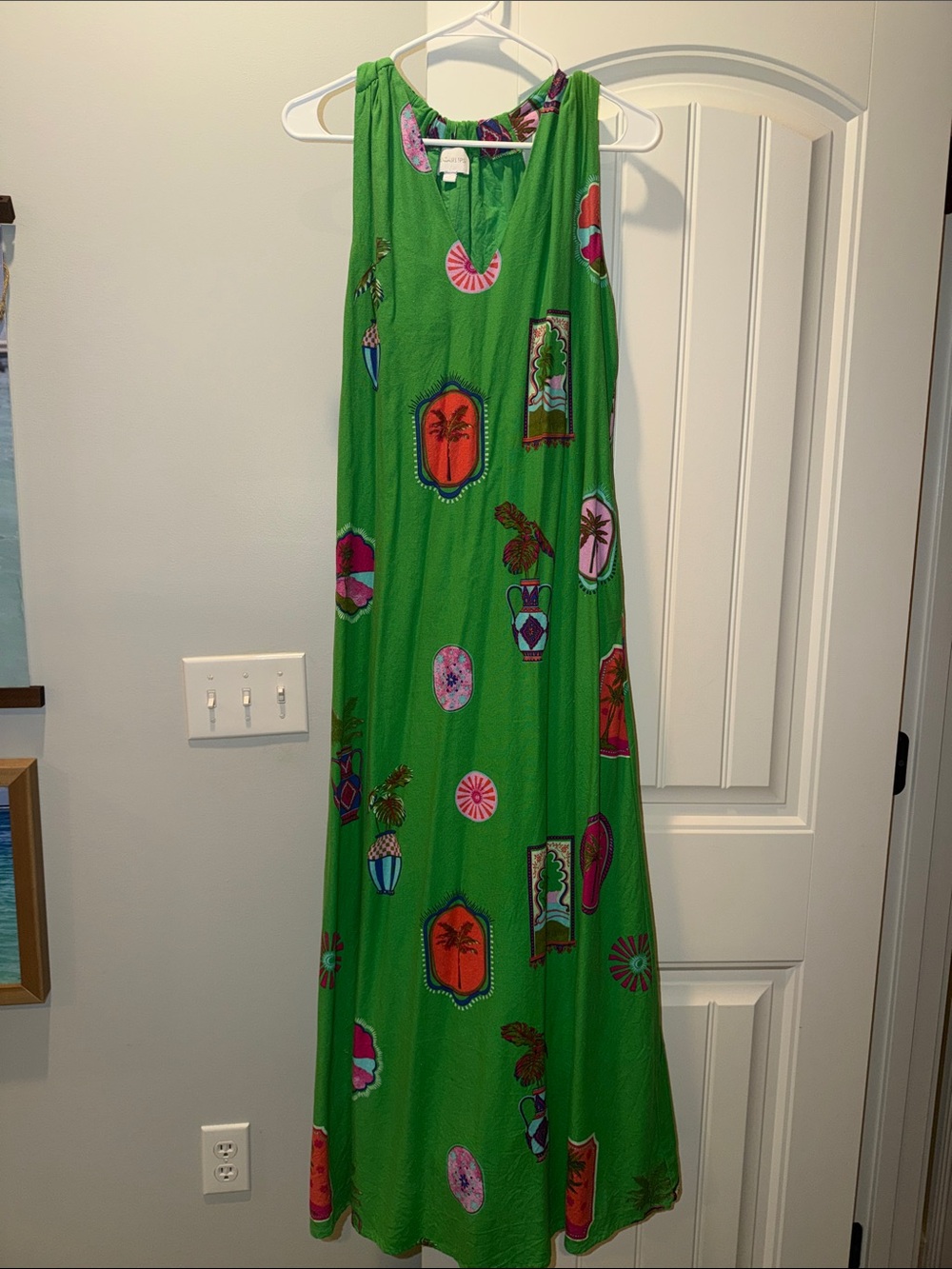 Sugarlips Bright Green Tropical Print Dress with Multicolor Accents